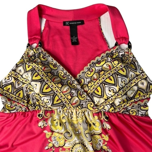 NWT INC Coral Pink Patterned Sleeveless Halter Dress With Rhinestones Size M - Picture 6 of 16